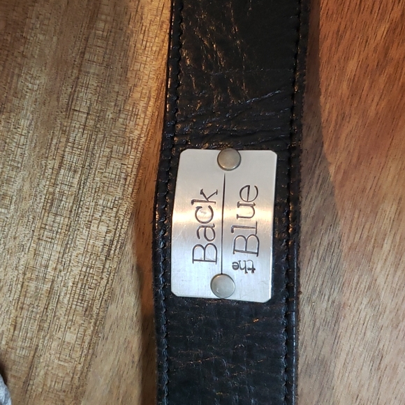 Back the Blue Leather Bracelet made by Mother Cuffers. - Picture 4 of 5